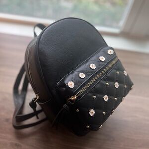 Black Studded Leather Mini Backpack
